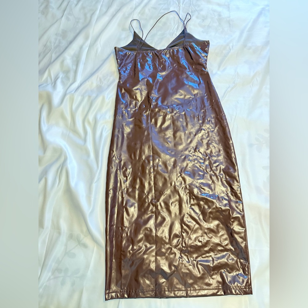 Chocolate Brown Faux Leather Slip Dress – Size M - Picture 2 of 7